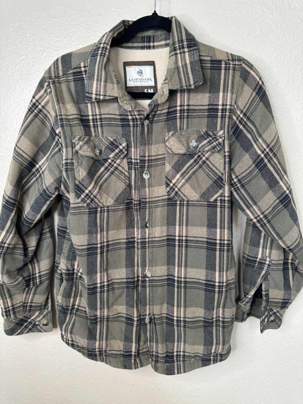 Legendary Whitetails Mens Plaid Fleece-Lined Flannel Shirt Small Gray & Beige